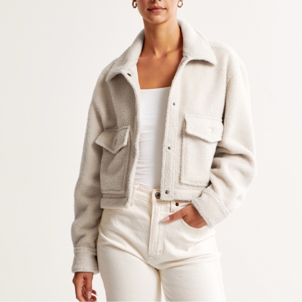 Abercrombie & Fitch Cream Sherpa Jacket